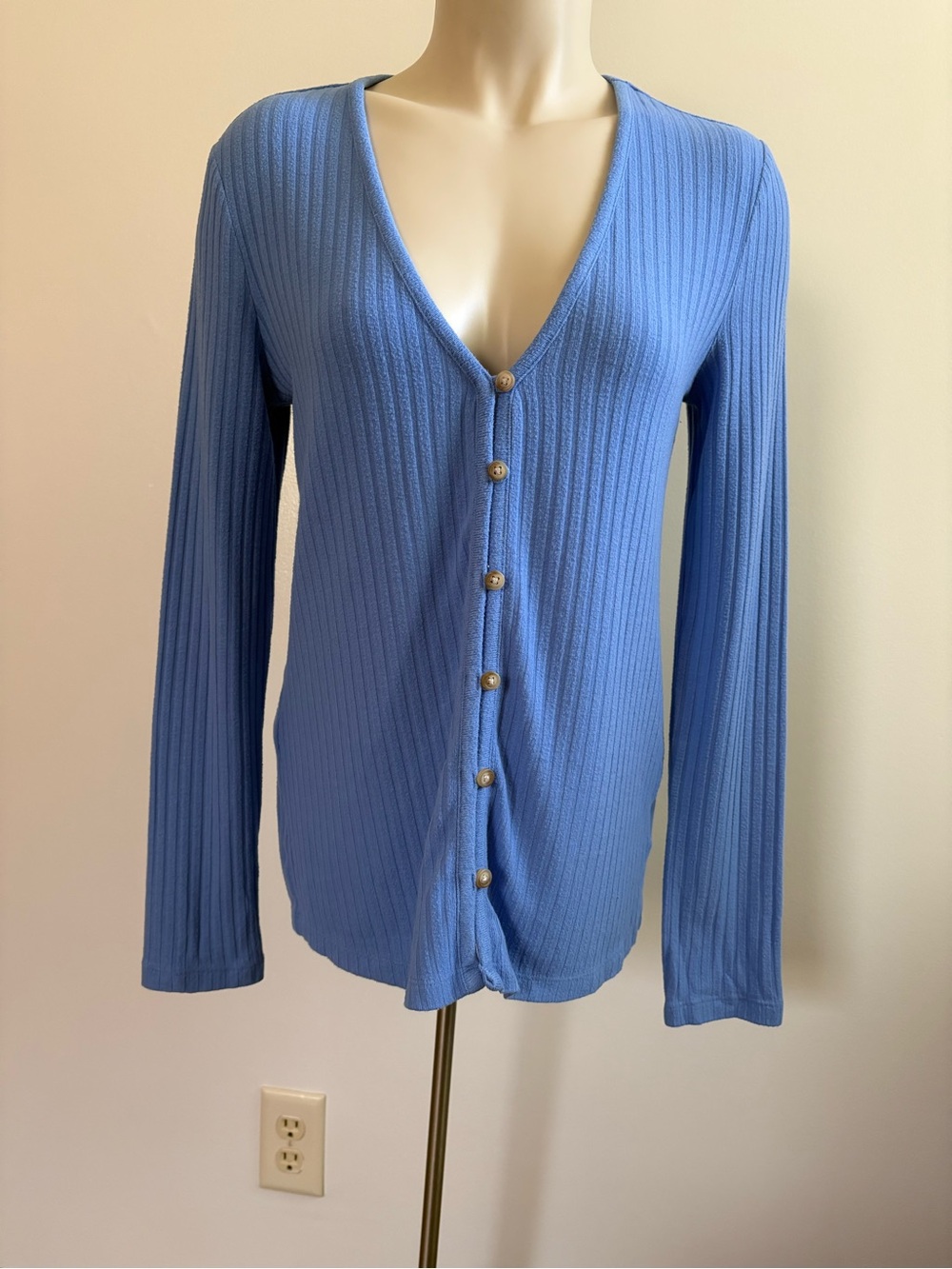 Lands' End Women’s Long Sleeve Ribbed Cardigan Cornflower Blue Size XS 2-4